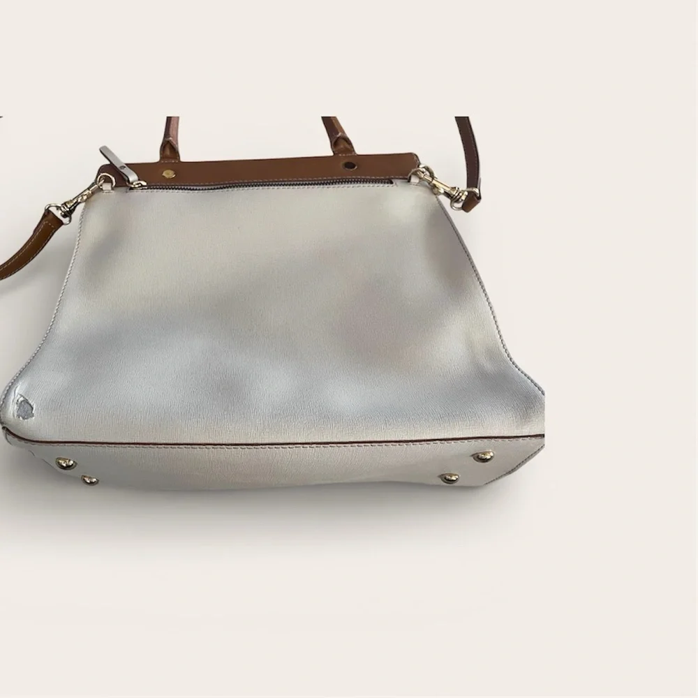 Facucci Made in Italy Leather Satchel Tan Cream Black Top Handle Crossbody